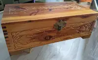 Vintage Handmade Ornate Cedar Wooden Box Storage Hand Carved