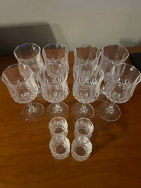 Small crystal wine glasses and shot glasses 