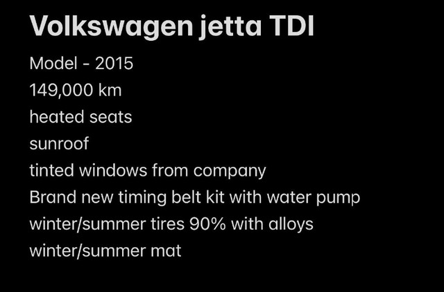 2015 jetta tdi for sale in Cars & Trucks in Mississauga / Peel Region