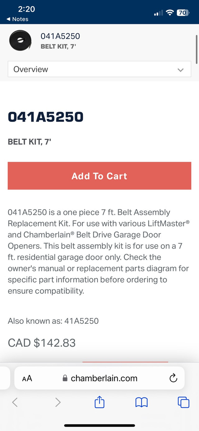 Belt Assembly Kit for Garage Door Opener *Brand New* in Garage Doors & Openers in Kitchener / Waterloo - Image 2