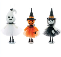 Ghost Pumpkin Skeleton Girl Doll Ornaments Halloween Decor NEW