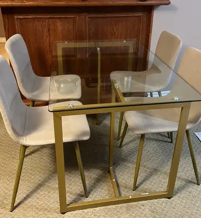 Big Sale!Modern Glass Dining Table + 4 Beige Chairs(Pickup), View more