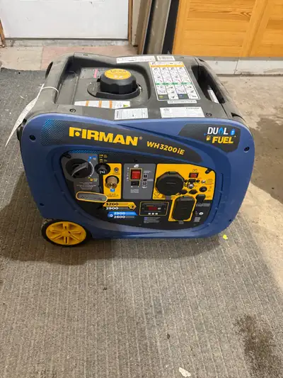 This is a used Firman WH3200iE dual fuel portable inverter generator, offering 3200 starting watts a...