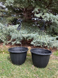 4 Black Garden Pots: 10, 11, and 14 inch diameter
