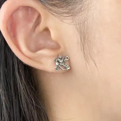 Awesome Xmas Gift!!  Sterling Silver Hockey Player Earrings!, View more
