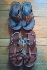2 sets of womans flip flop leather sandals Clark's & George sz 6