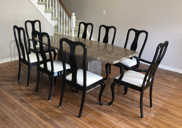Marble Dining Table with Black Lacquer Chairs - New Price in Dining Tables & Sets in Hamilton