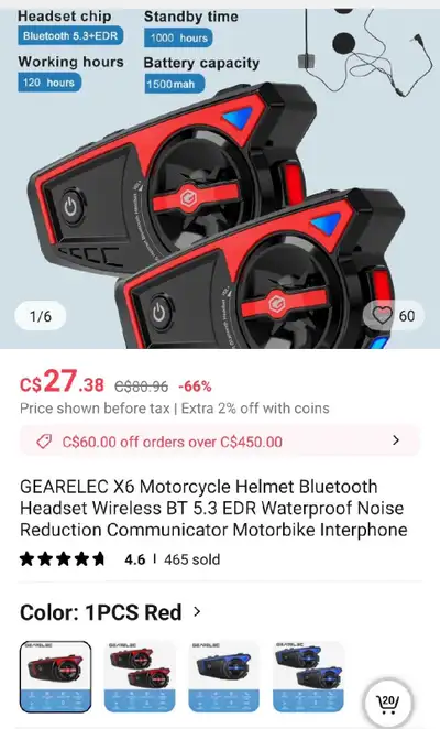 New GEARELEC X6 Motorcycle Helmet Bluetooth Headset Wireless BT 5.3 EDR Waterproof.