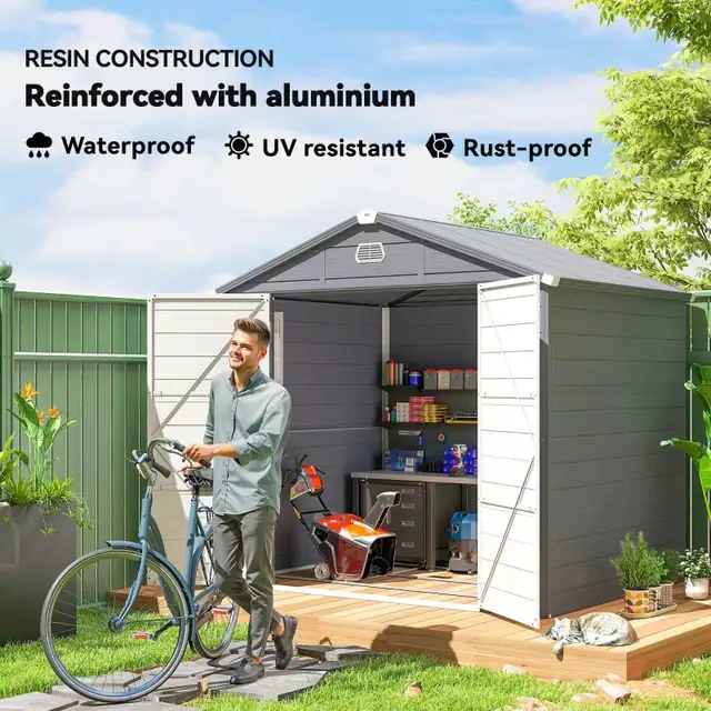 8' x 6' Plastic Garden Storage Shed with Latch Door, Vents, Slop in Outdoor Tools & Storage in Markham / York Region - Image 5