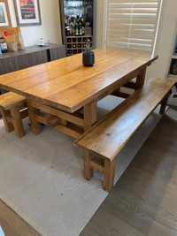 Rustic Reclaimed Farmhouse dining table with a matching bench 