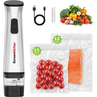 $40 - Compact Handheld Vacuum Sealer, 40kPa, 30 Reusable Bags, View more