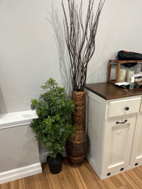  IKEA, artificial tree and wicker vase