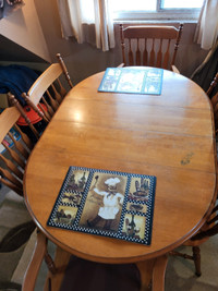 Kitchen table and six chairs  real wood  two leaves five feet 