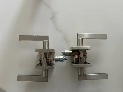 2 Brushed Nickel Door Handles - Excellent Condition, View more