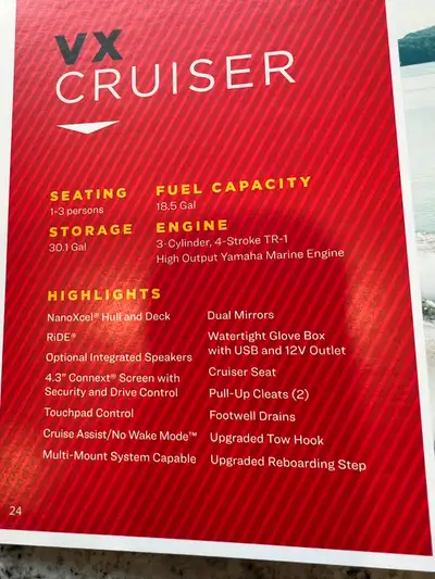 2021 YAMAHA VX CRUISER - with audio package, three up seat, three cylinder four stroke with galvaniz...