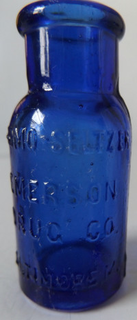 VINTAGE RARE BLUE COBALT SMALL GLASS EMBOSSED MEDICINE BOTTLE