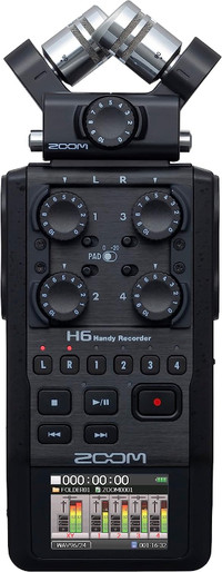 Zoom H6 All Black 6-Track Portable Recorder, Stereo Microphones