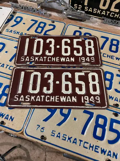 Nice original matching pair 1949 Saskatchewan plates $75 phone or text if interested 306-960-2052 al...