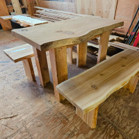 2 Benches and a table, solid wood.