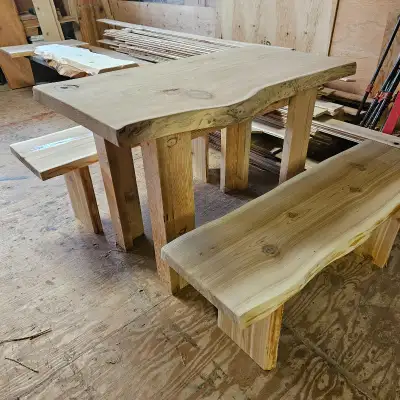 2 Benches and a table, solid wood., View more