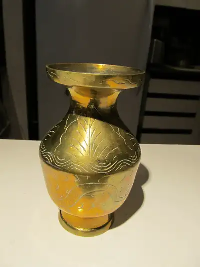 Over 6" high vintage brass vase., View more