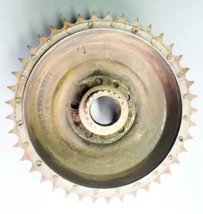 Antique 1940s Harley Davidson motorcycle 45 cu brake drum, View more