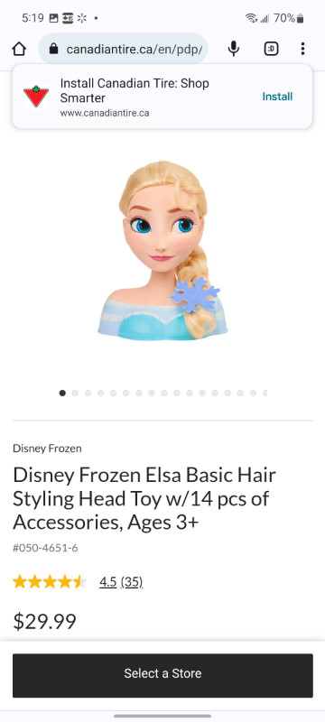 Kids Toy: Disney Princesses Frozen Elsa Basic Hair Styling Head in Toys & Games in Oakville / Halton Region - Image 2