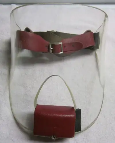 Louch goalie mask and box and related articles. c. 1950's. cash and pick up only. Excellent conditio...