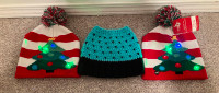 Kids Toques Christmas Light Up, Messy Bun/Ponytail Beanie