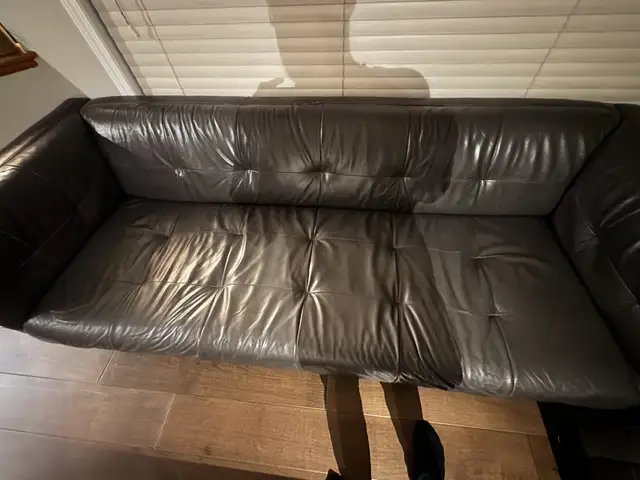 Leather Sofa Loveseat and Ottoman Grey in Couches & Futons in Calgary - Image 6
