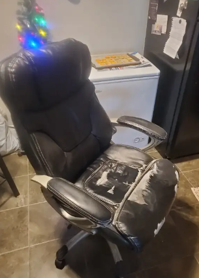 Used office chair purchased from Staples. Has some tears in the lining on the top of the seat; other...