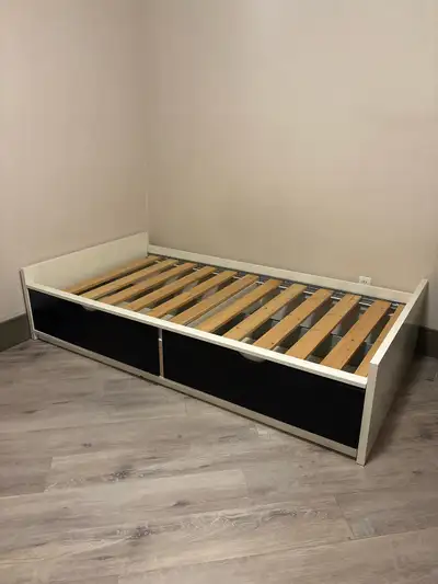 Twin bed frame with 2 drawers, View more