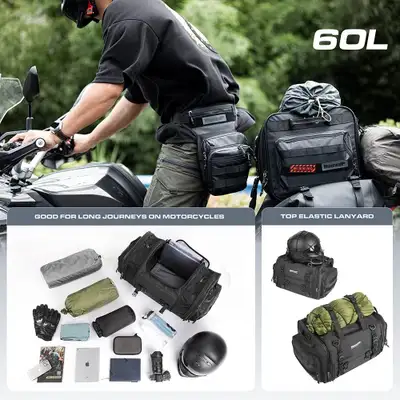 - new in box: Rhinowalk Motorcycle Travel Luggage, Expandable Motorcycle Tail Bag 60L,Waterproof All...
