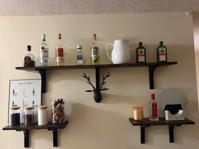 Set of 3 Dark Wood Floating Shelves, View more