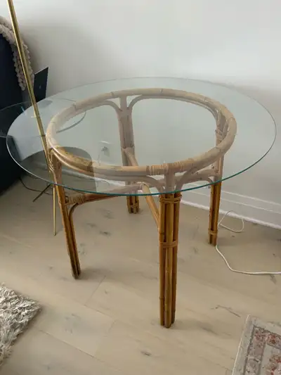 Round Rattan Dining Table Glass Top Removable Vintage 36”, View more