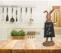 Parma Rabbit Holding Working Chalkboard Figurine