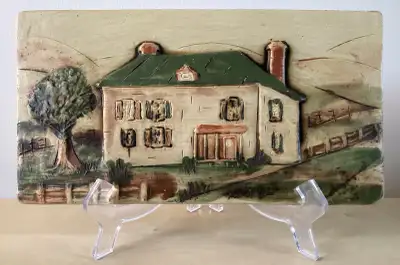 Signed Ceramic Pottery Decorative Wall Tile Rustic Country House, View more