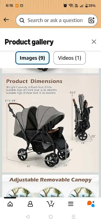 NEW OPEN BOX- TAX FREE INFANS Double Stroller, Foldable Baby Tandem Stroller with djustable Backrest...