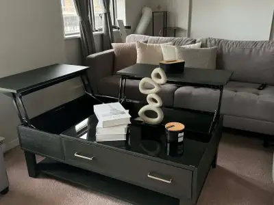 Moving sale- Black Lift-Top Coffee Table with Glass Top , View more