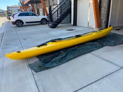 16ft 2-Seater Nunavut tandem Kayak in Yellow - CASH ONLY NOTE: Missing back storage compartment cove...