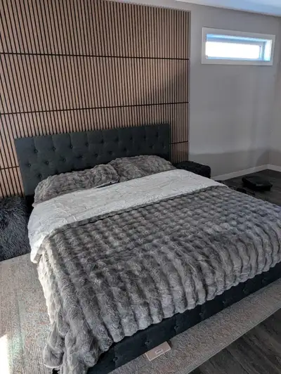 King size bedframe for platform mattress. No box spring needed., View more