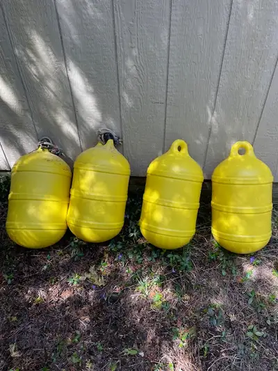 Marine Hanging Boat Fenders. 25" x 10" diameter. Set of four purchased in Nova Scotia in 2023 for $4...