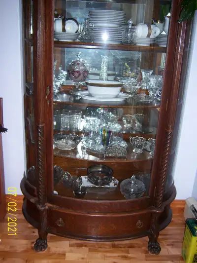 Antique Fine Oak Curved China Cabinet, View more