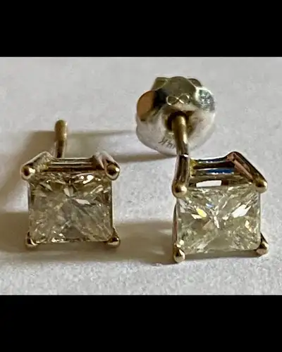 Princess cut real diamond earrings in white gold, View more