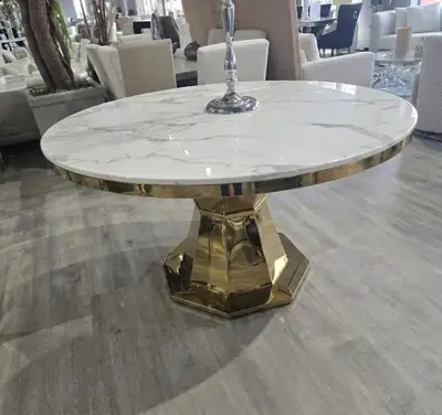 Luxury 40‑Inch White Marble Round Dining Table with Gold Base, View more