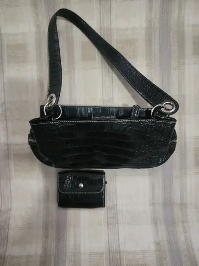 Tommy Hilfiger Black Faux Crocodile Leather Bag hobo, View more