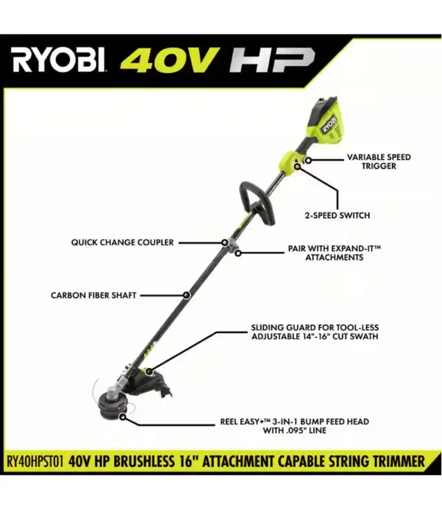 RYOBI 40V HP Brushless 16 in. Cordless Attachment Capable String in Lawnmowers & Leaf Blowers in Hamilton - Image 5