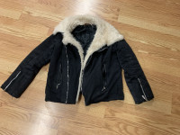 Spring Coat Fall Coat Black Zipper with Fur Collar Youth Size S-