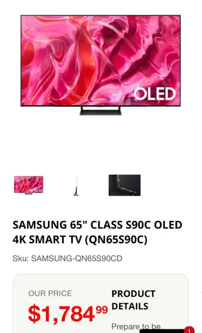 Samsung 65 Inch S90C OLED Tv, View more