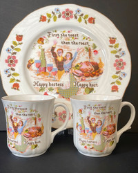 Vintage Happy Hostess Host Serving Plate Coffee Mug Cup England